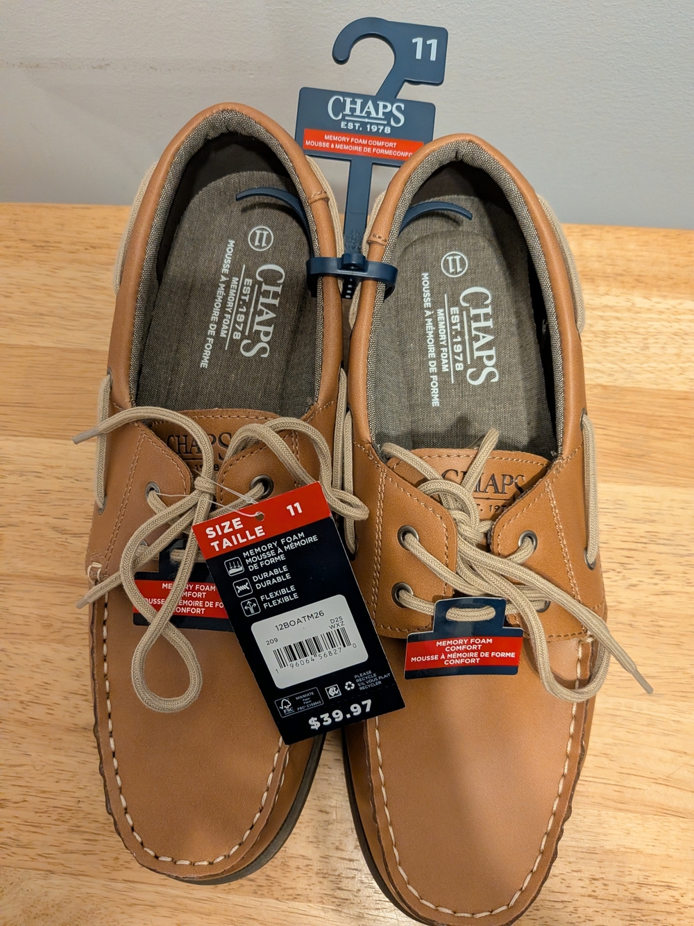 Chaps Men's Tan Leather Boat Shoes with Laces